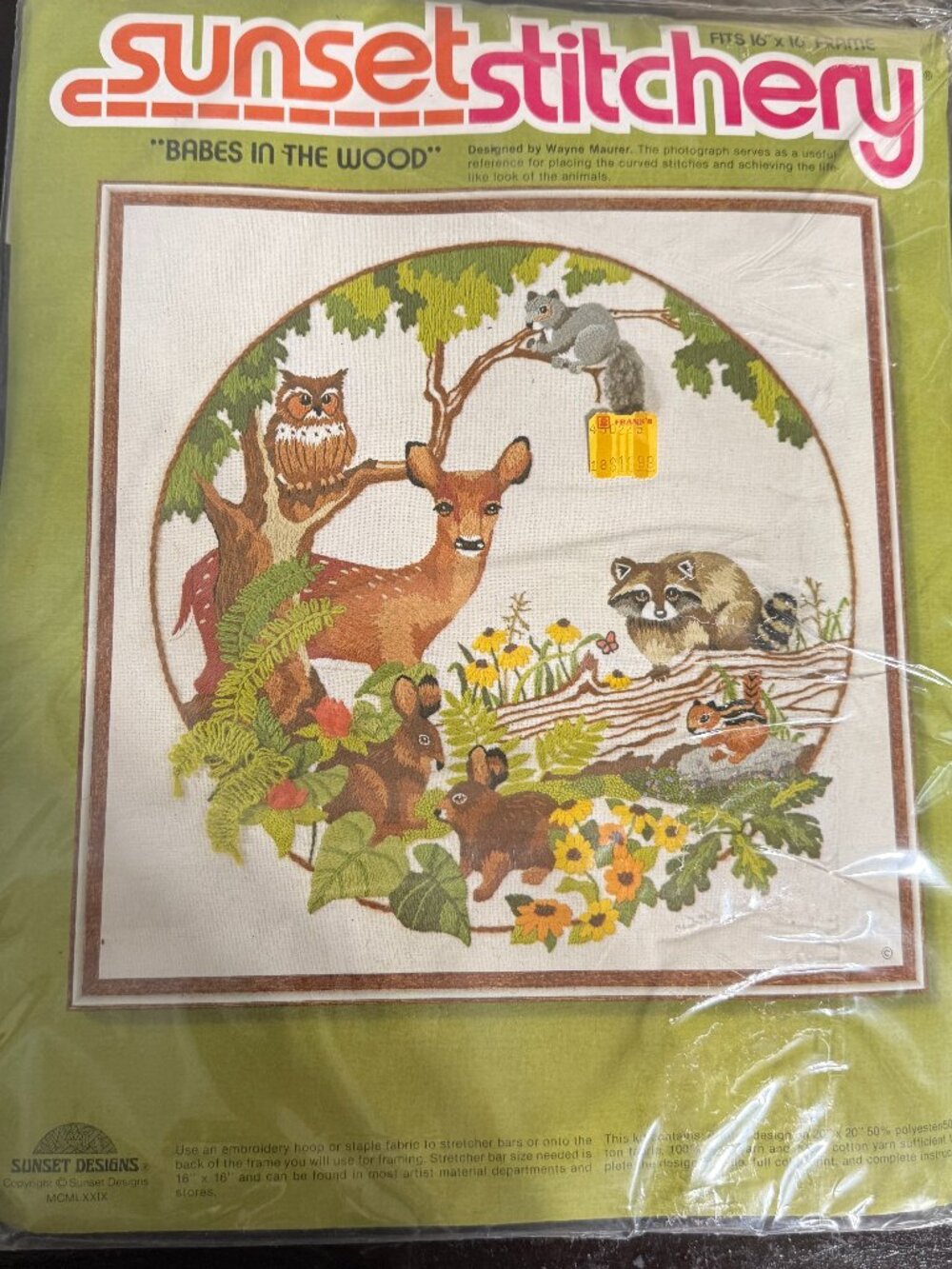 Vintage 1979 Sunset Stitchery BABES IN THE WOOD Crewel Embroidery Kit 2445 NEW
